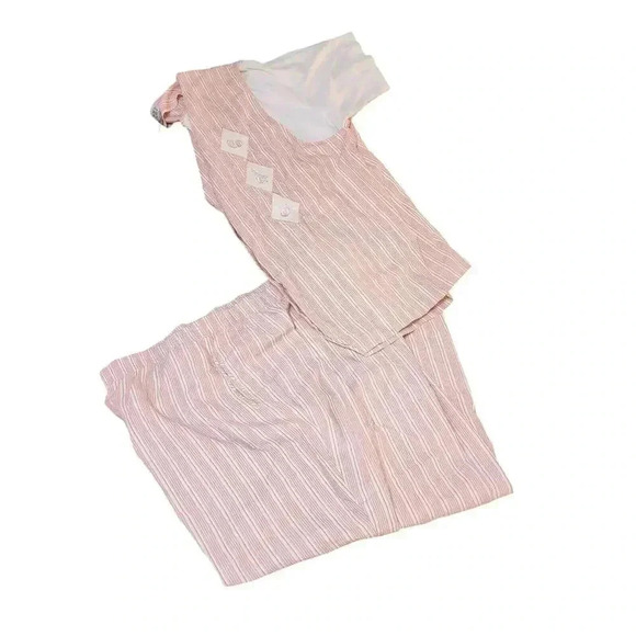 Koret Francisca Womens Sz 22W Pink White Seashells 2 Piece Cotton Pants Set Flaw - Picture 1 of 12